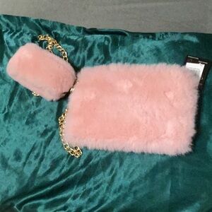 Pink Faux Fur Purse Set